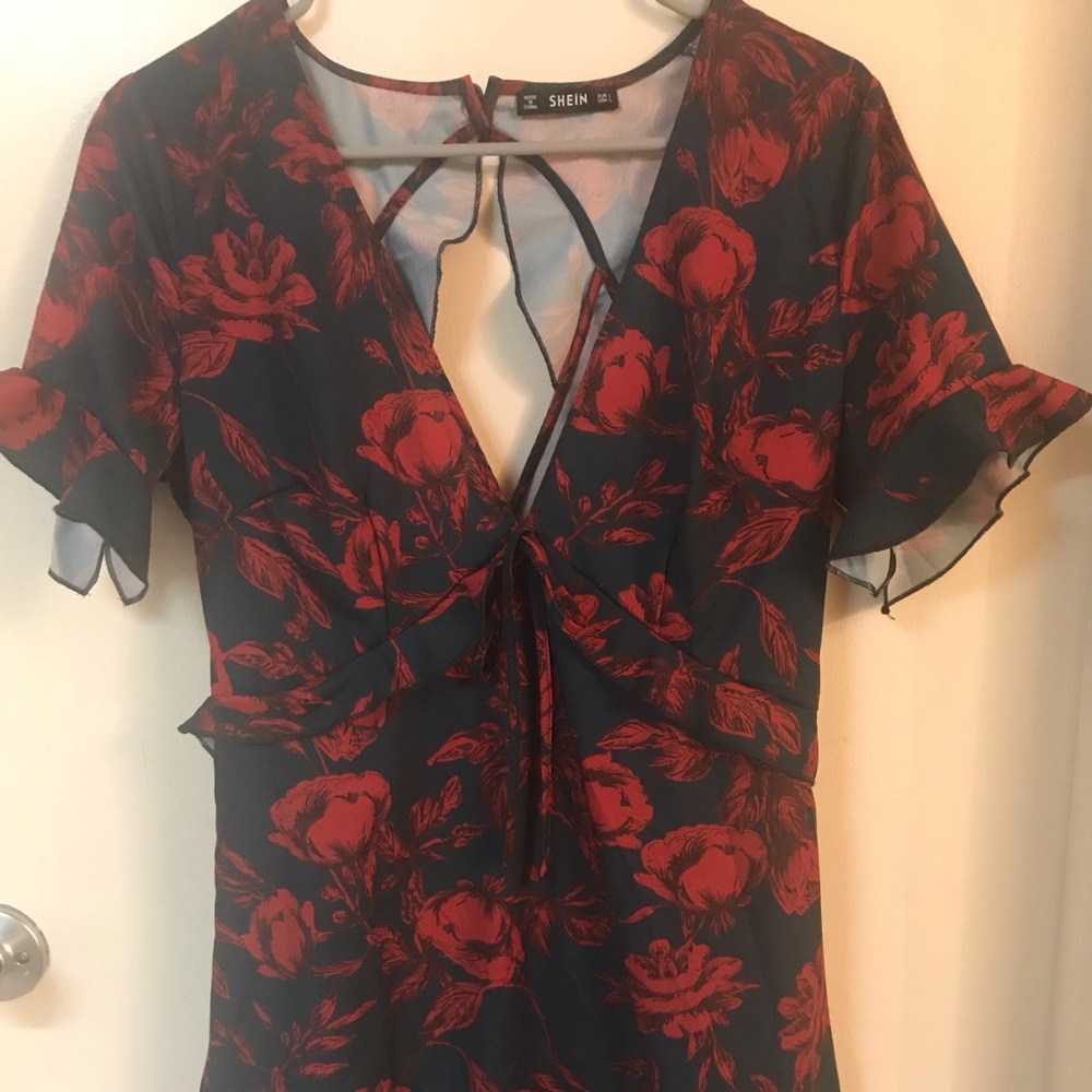 Shein Red & Blue Flower Pattern Dress